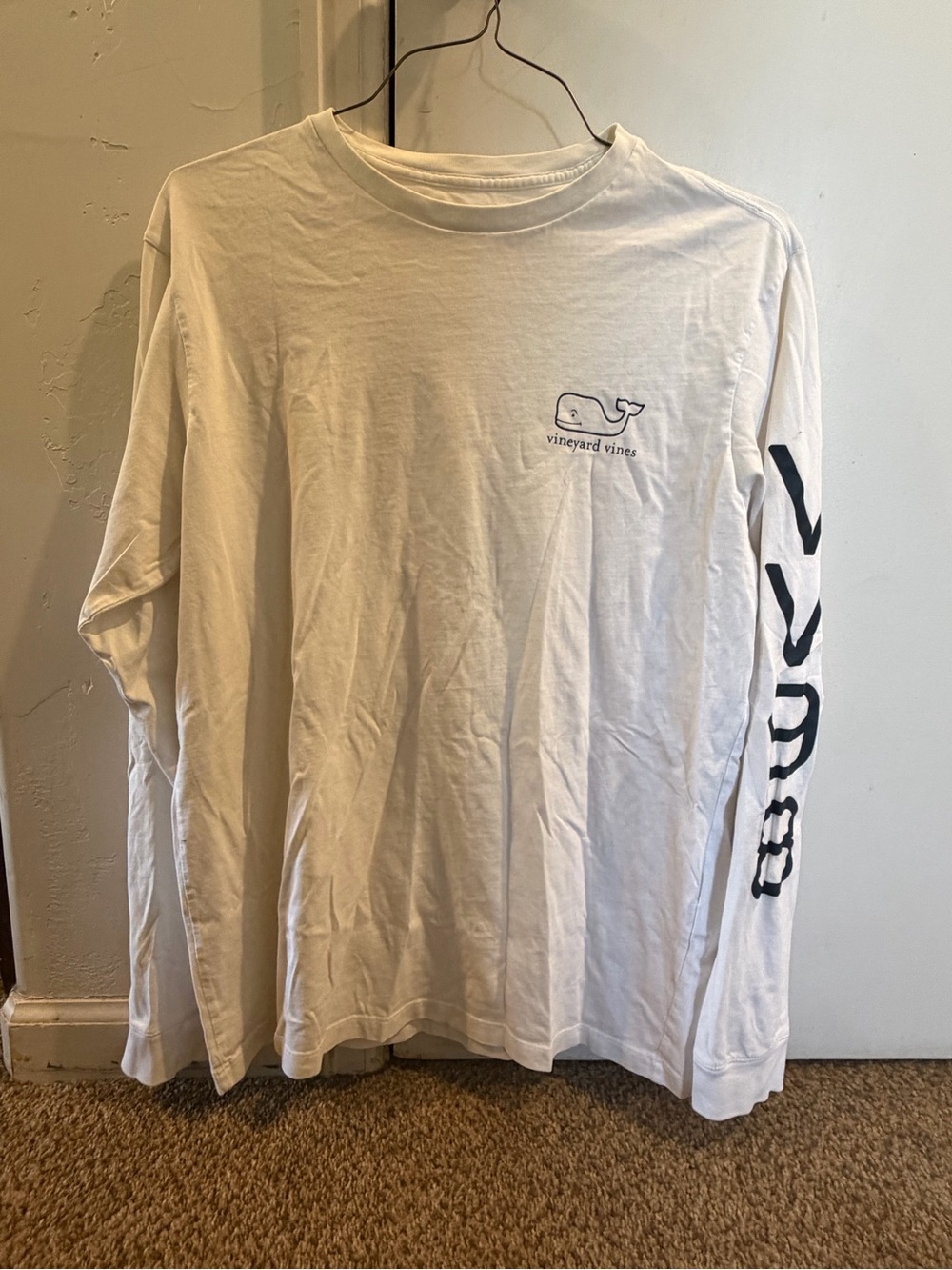 Vineyard Vines White Long-Sleeve Tee with Navy Whale Logo